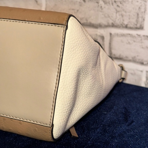 ♠️Kate Spade Houston Street Maria Brown Ivory Foldover Ostrich Shoulder Bag - Picture 15 of 16